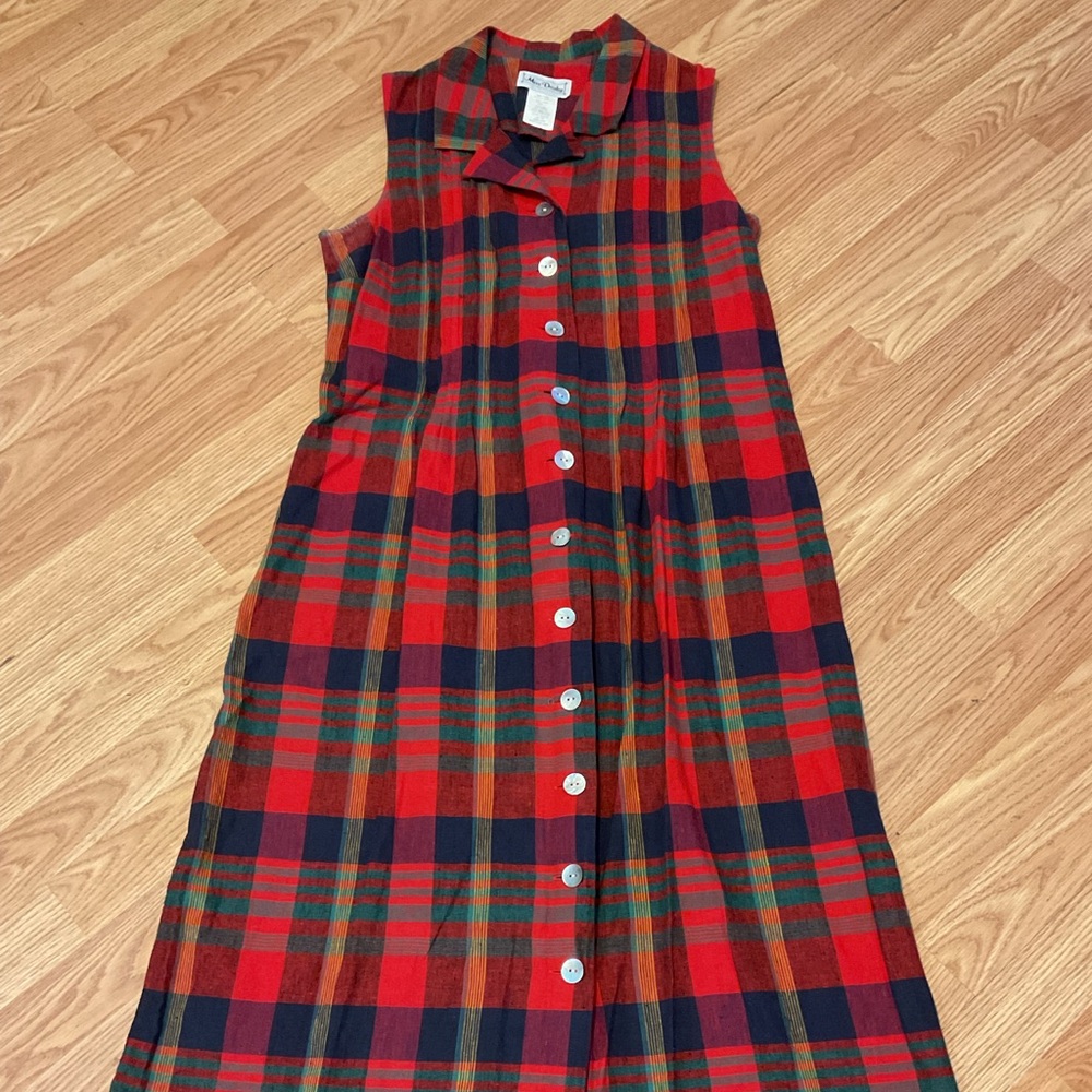 Y2K Retro Red Plaid Long Dress Miss Dorby Festive 14 (42”C.53”L.